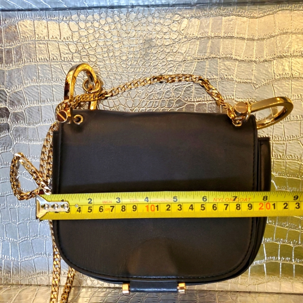 Mini Black Faux Leather Crossbody Bag with Gold Chain - Picture 9 of 11